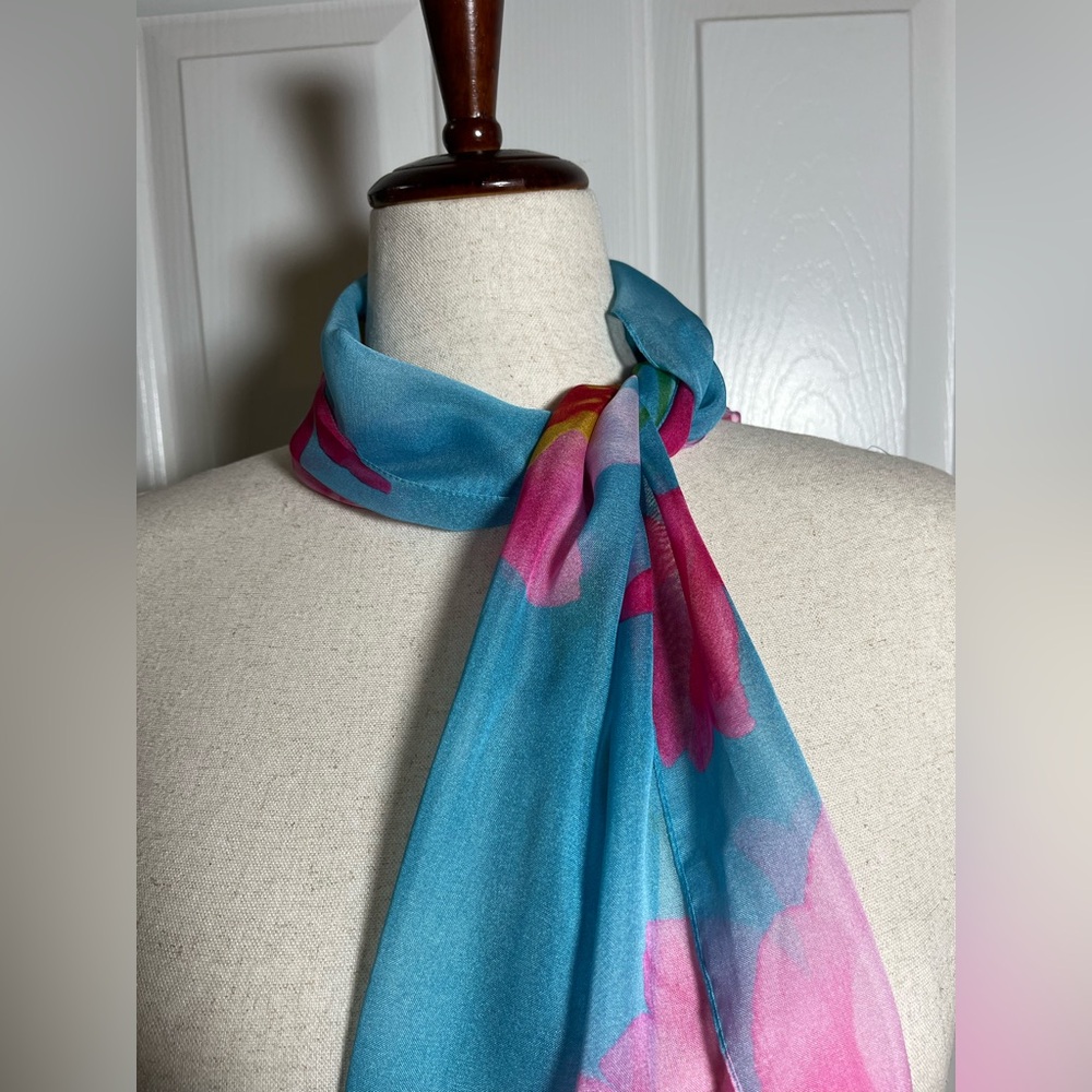 Vibrant Floral Silk Scarf - Picture 3 of 7